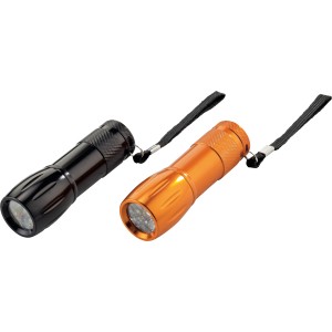 Aluminium LED Taschenlampe in Anthrazit und Orange mit Handschlaufe.