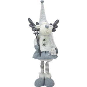 Hellgrau-weißes Stoff-Rentier Mädchen, 64 cm, Weihnachtsdeko für den Innenbereich.