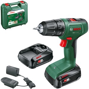 Bosch EasyDrill 18V-40 Akku-Bohrschrauber Set mit 2 Akkus, Ladegerät und Koffer.