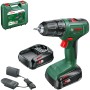 Bosch EasyDrill 18V-40 Akku-Bohrschrauber Set mit 2 Akkus, Ladegerät und Koffer.