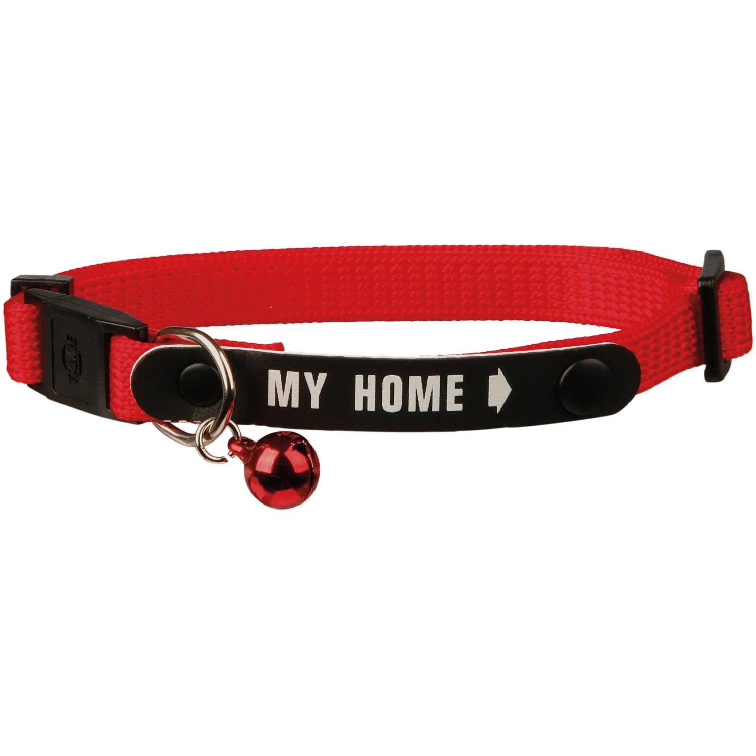 Rotes Trixie Katzenhalsband mit Adresslasche und Glöckchen aus Nylon.