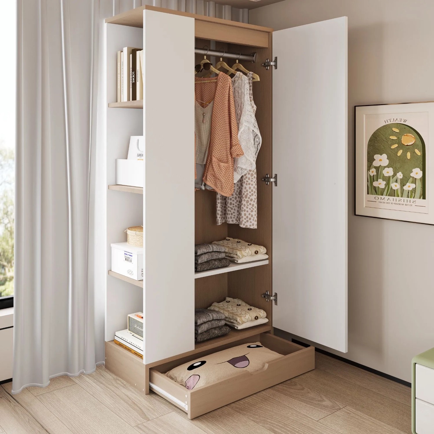 okwish Kleiderschrank mit Eintür Einlegeböden Schubladen 70x170x40cm Natur kaufen bei OBI