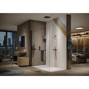 Hüppe EasyStyle Wandverkleidung, 100x225 cm, Peafowl Grau im modernen Badezimmer.