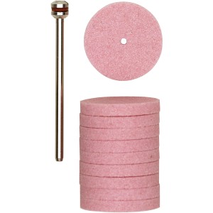 Proxxon Schleifscheiben Edelkorund, 22mm, 10er Set mit Träger für Miniaturwerkzeuge.