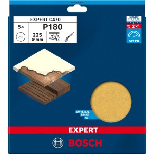 Bosch Schleifblatt C470, Ø 225mm, P180, 5er-Pack. Schleifmittel für Flächen und Kanten.