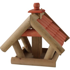 Siena Garden Vogelhaus aus Kiefernholz, natur und orange, mit Silo für Vogelfutter.