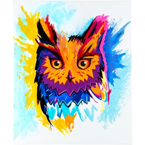 Gemaltes Eulenbild mit Edding 5000 Acrylmarker in Enzianblau und anderen Farben.