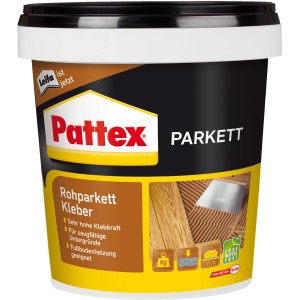 Pattex Kleber für Rohparkett, 1 kg Gebinde. Dispersionskleber für saugfähige Untergründe und Fußbodenheizung geeignet.