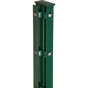 Grüner Eckpfosten (120 cm) mit Abdeckschienen für Zaunbau & Sichtschutz.