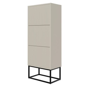 Selsey Veldio Schuhschrank, greige mit Rillenfronten, drei Klappfächern und schwarzem Stahlgestell. Modern für den Flur.