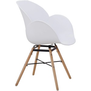 Weißes Kayoom Stuhl 2er-Set Amalia 110. Polsterstuhl mit Holzbeinen und gekreuzten Metallstreben.