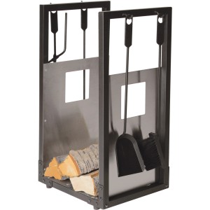 Lienbacher Holzkorb mit Kamingarnitur 4-teilig Schwarz beschichtet