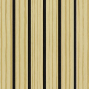 Akustikpaneel Kiefer/Schwarz: Brandhemmendes Wandpaneel aus Holz und Filz für bessere Raumakustik.