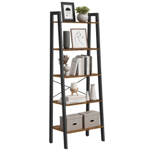 Songmics Leiterregal Barnet mit 5 Ablagen im Industrie-Design in Braun und Schwarz.