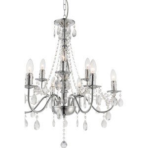 Eleganter Globo Kronleuchter WILLIAM Chrom mit klaren Acrylkristallen für stilvolle Beleuchtung.