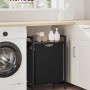 Vasagle Wäschesammler Braun-Schwarz mit Ablage im Bad neben Waschmaschine.
