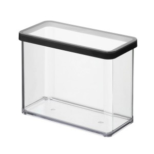 Rechteckige, transparente Rotho Vorratsdose Loft Premium (2,1 l) mit schwarzem Deckel.