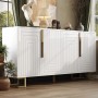 okwish Sideboard mit Geometrischem Design Goldene Griffe Wohnzimmer 152x40x75cm Weiß_2