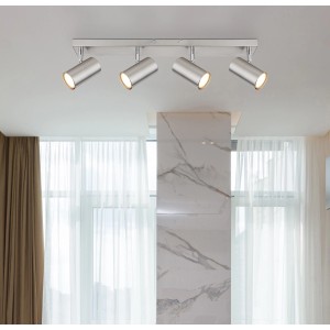 Globo Strahler Robby, 4-flammig, Nickel matt, 560x60x120mm. Deckenleuchte mit vier zylinderförmigen Spots.