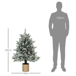 100cm hoher, schneebedeckter HOMCOM Weihnachtsbaum mit Tannenzapfen in goldenem Topf. Ideal für Weihnachtsdeko.