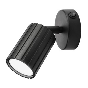 Schwarze Lamkur Wandleuchte Prisma mit Schalter, geriffeltes Design. Ideal als Spot.