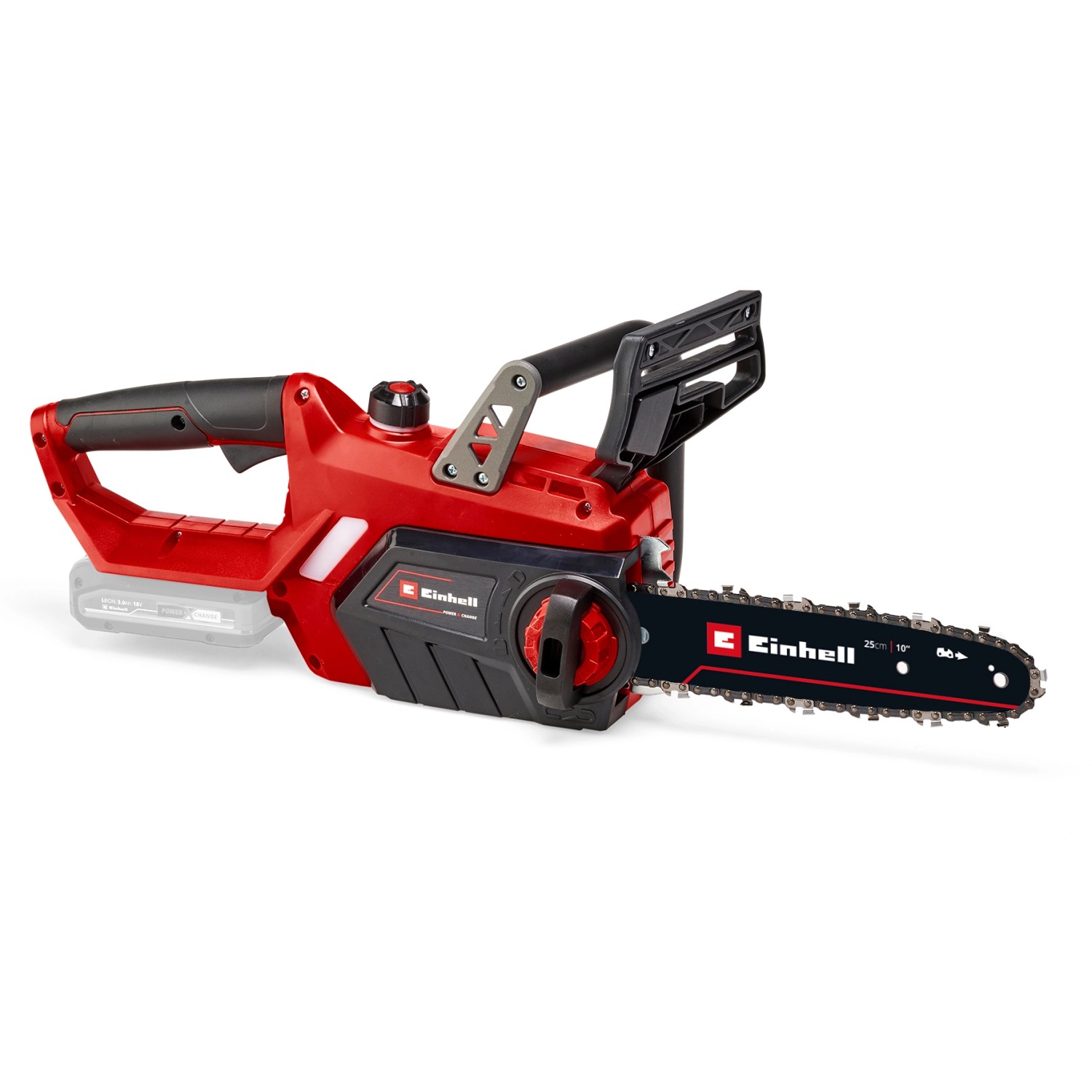 Einhell Akku-Kettensäge GE-LC 18/25 Li Solo, rot/schwarz. Kompakte Kettensäge für Gartenarbeiten.
