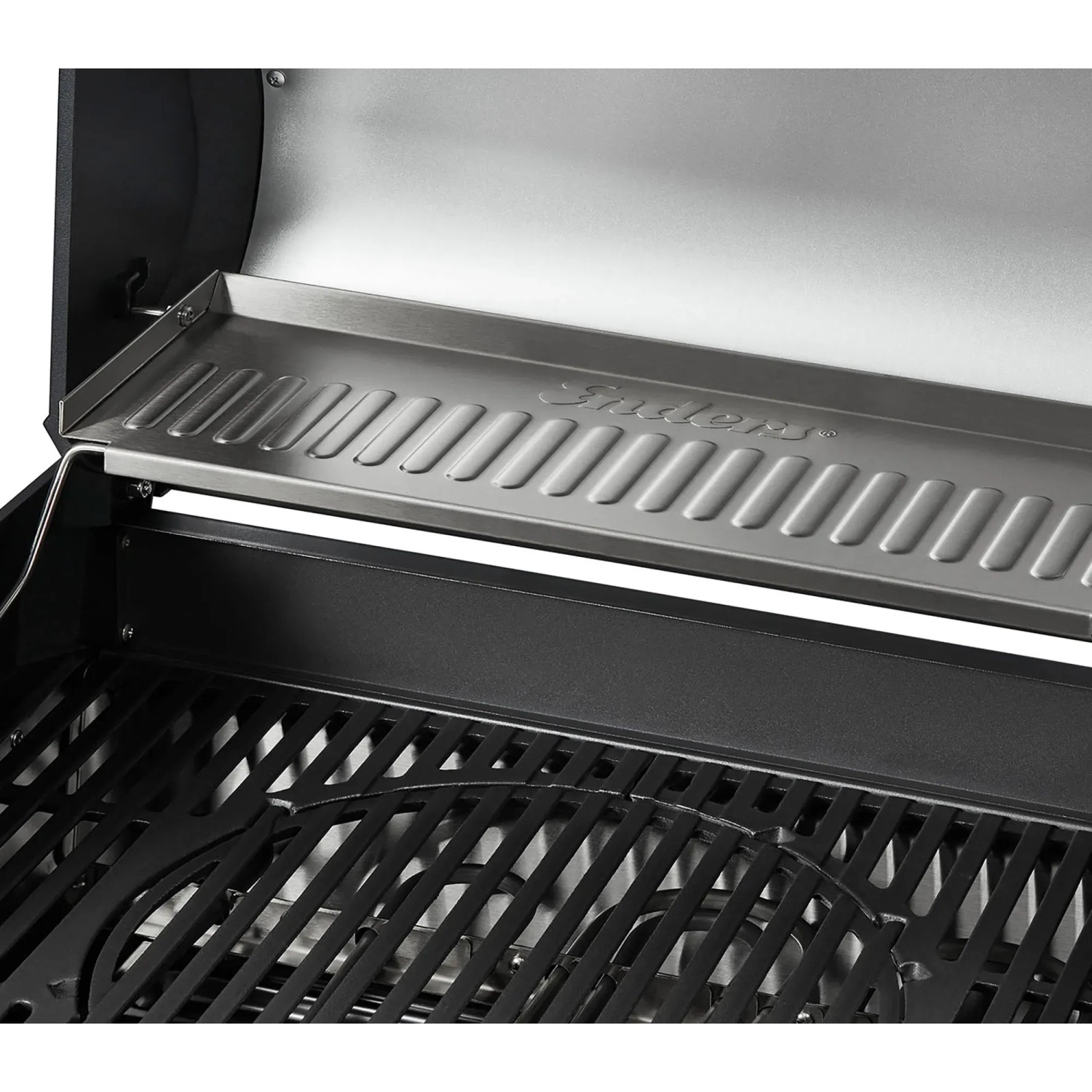 Detailaufnahme des Enders Elektrogrills eFlow Pro 2 Turbo Shadow mit Warmhalterost und Grillrost.