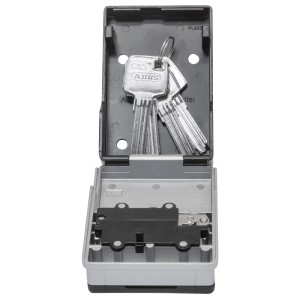 Offener Abus Schlüsseltresor KeyGarage 727 Mini zur Wandmontage in Silber mit Schlüsseln.