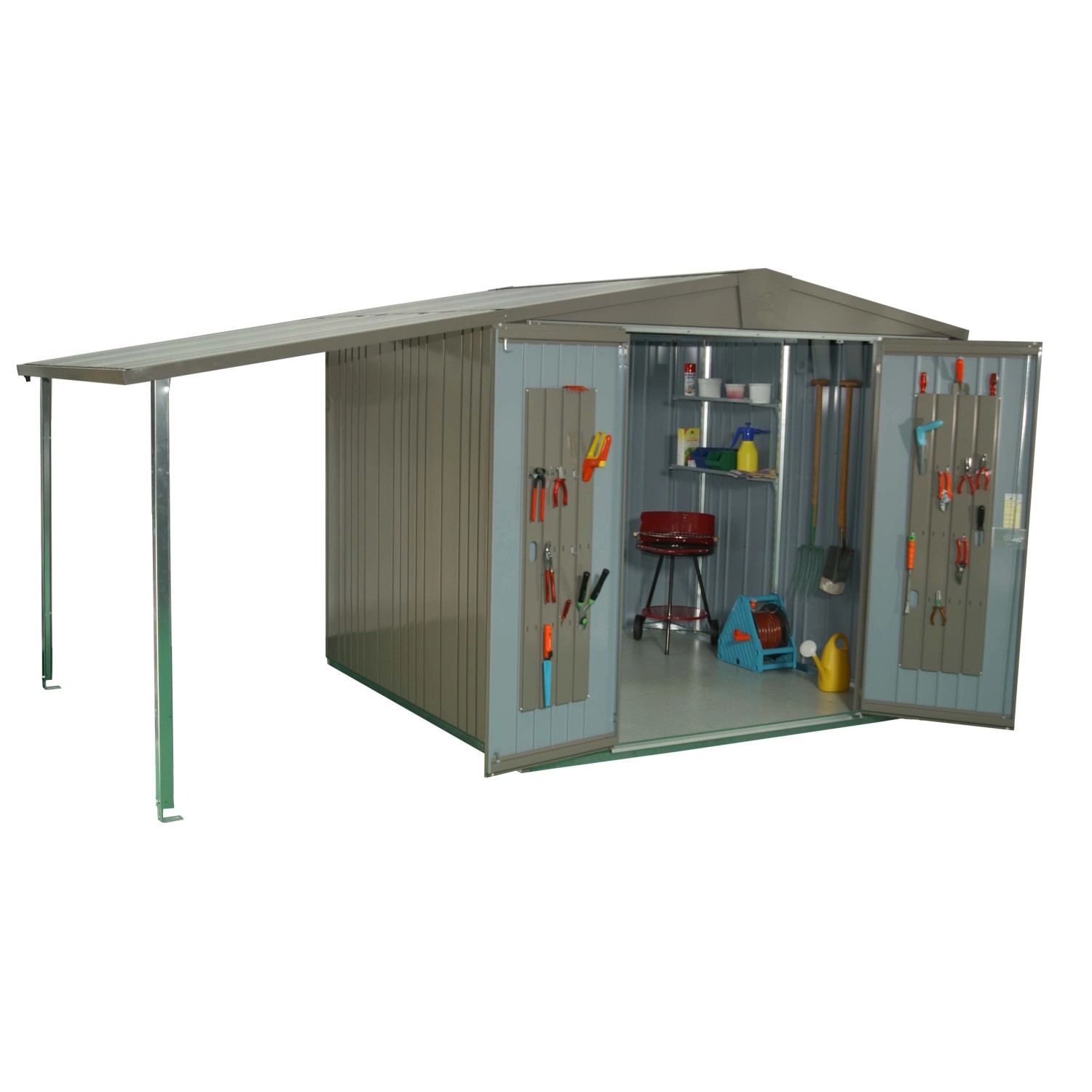 Biohort Seitendach für Gerätehaus Europa, Silber-Metallic. Zusätzliche Stellfläche.