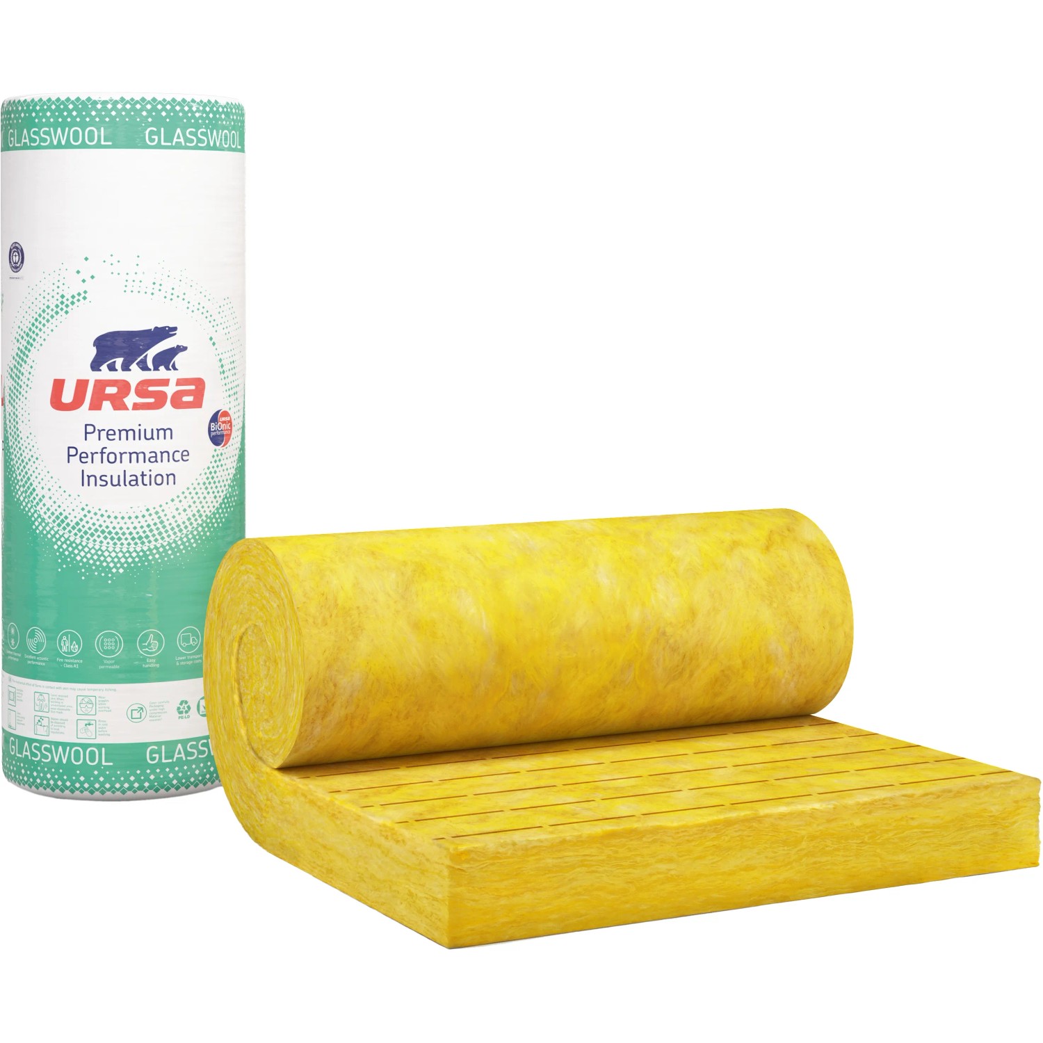 Gelbe Ursa Glaswolle Dämmrolle für Dach- und Deckendämmung.