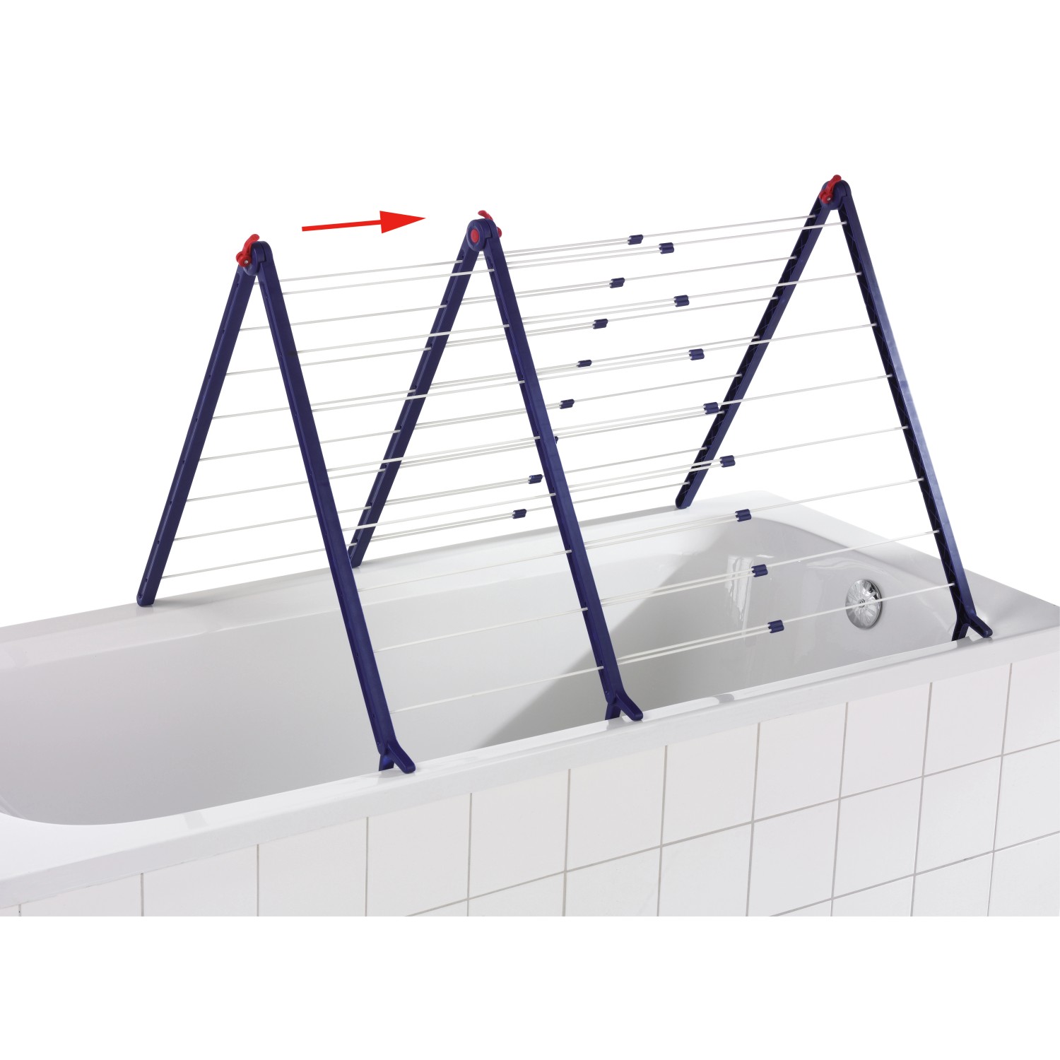 Leifheit Badewannentrockner Pegasus V Duo auf Badewanne, ausziehbar mit Wäscheleinen.