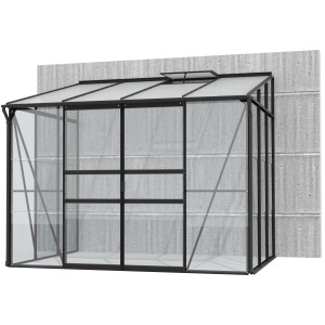 Vitavia Anlehn-Gewächshaus Ida 5200, schwarz, mit Glas und Hohlkammerplatten an einer Wand.