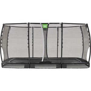 Schwarzes EXIT Allure Premium Bodentrampolin 244x427 cm mit Sicherheitsnetz.