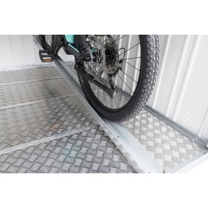 Biohort Fahrradschiene in Silber-Metallic für Minigarage mit Fahrrad. Ausziehbare Schiene für komfortables Ein- und Ausfahren.