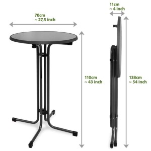Grauer Beautissu Stehtisch Sylt, Ø 70 cm, ideal für Indoor & Outdoor. Klappbar für platzsparende Lagerung.