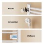 Weißer Emke Handtuchwärmer: Robuste Montage, elektrischer Anschluss, intelligentes LED Thermostat mit 30°C Anzeige.