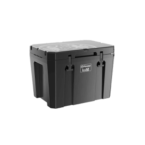 Schwarze Petromax Kühlbox kx50 mit 50 l Volumen für Camping & Outdoor.