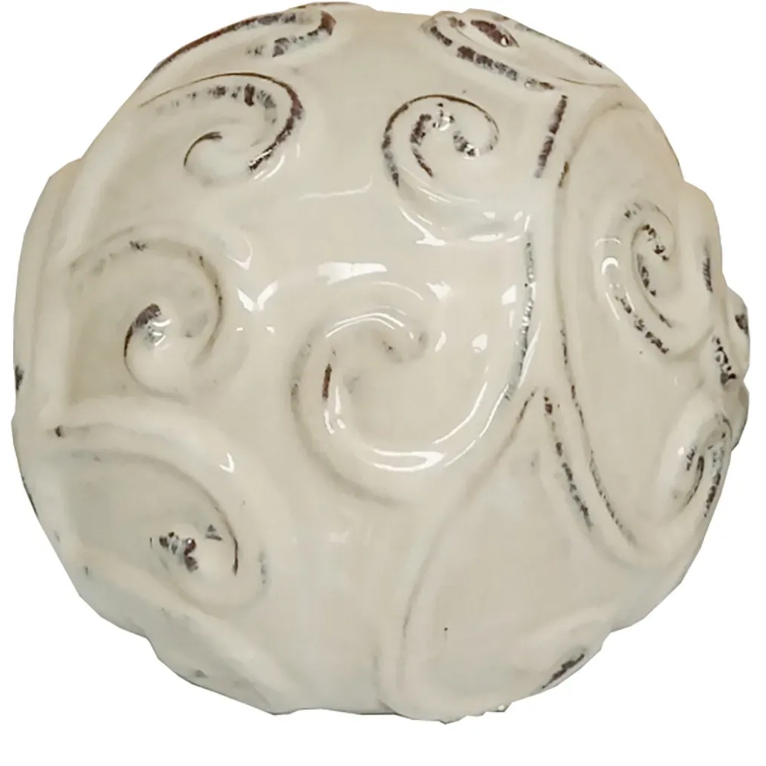 Cremefarbene Kirschke Kugel Cambridge, 20 cm, aus Steingut für die Gartendekoration.