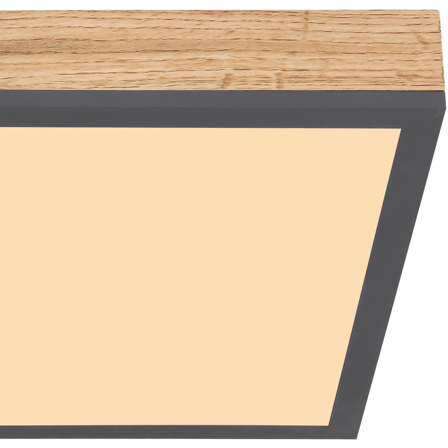 Quadratische LED Deckenleuchte Doro, 30 cm, Holz- und Graphitoptik, warmweißes Licht.