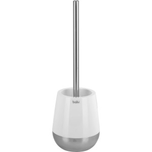 Freistehender WC-Bürstenhalter von baliv, weiß mit grauem Sockel und silbernem Griff.