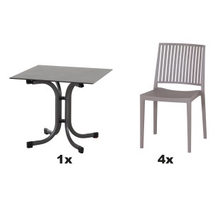 Siena Garden Gartenmöbel Set Lane, 5-teilig, Taupe: Klapptisch und 4 Stühle für Lounge-Bereich.