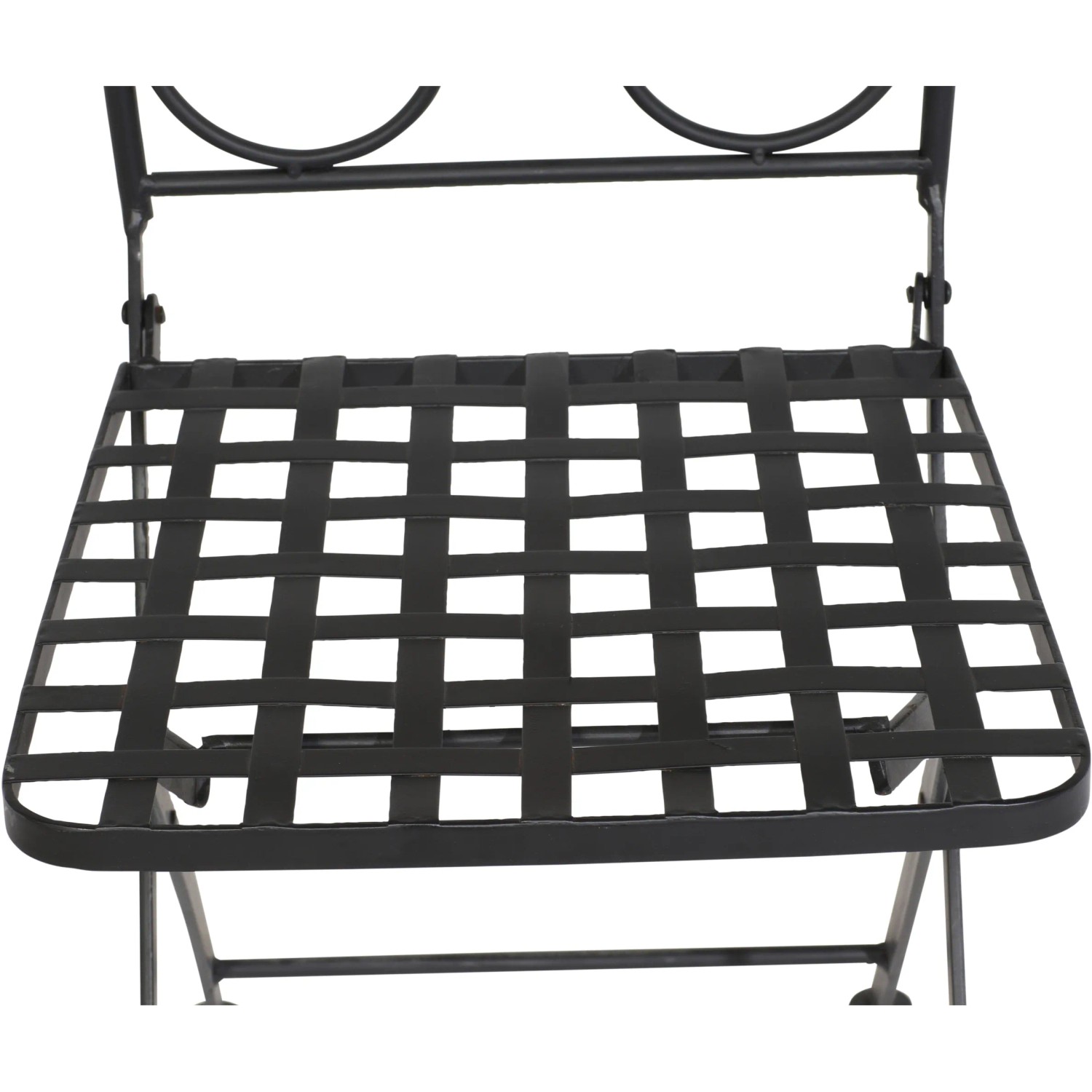 Detailansicht: Schwarzer Siena Garden Klappsessel Stella mit Mosaik-Optik und geflochtener Sitzfläche.