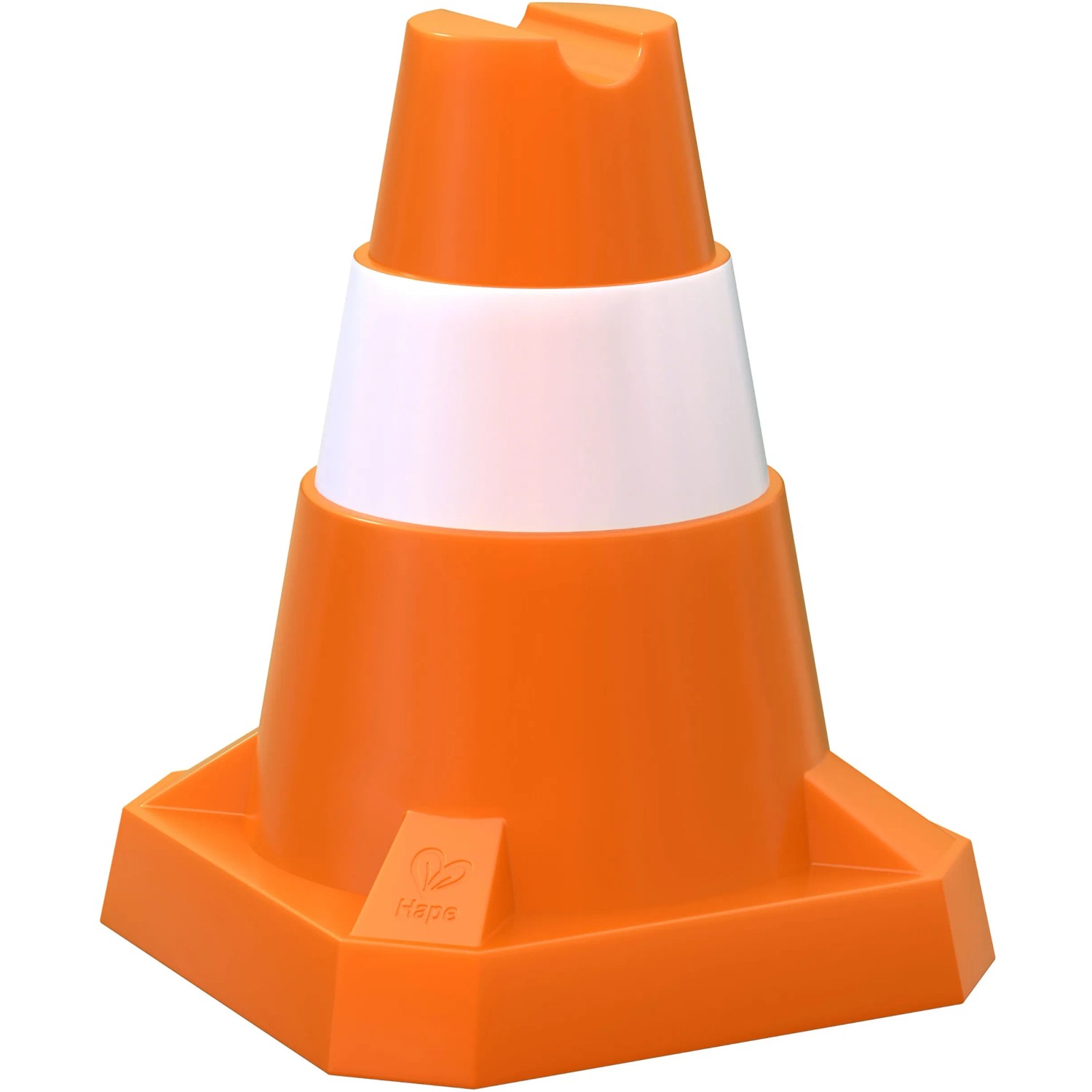 Verkehrskegel, orange mit weißem Streifen, aus dem Hape Sandspielzeug-Set.