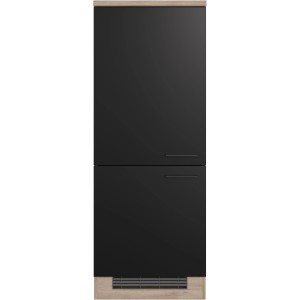 Flex-Well Geräteumbauschrank Capri, 60 cm, Schwarz/Eiche, mit zwei Türen und Lüftungsgitter.