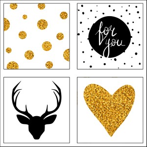 Memo-Art Magnete, 4er Set mit Goldpunkten, Herz, Hirschkopf und "For You" Schriftzug für Pinnwände.