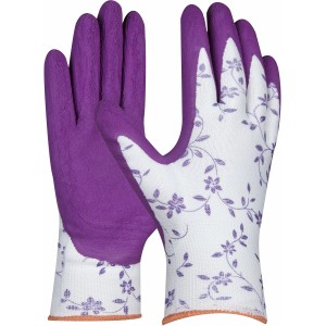 Gebol Gartenhandschuhe Flower, lila/weiß, Größe 7. Arbeitshandschuhe mit Blumenmuster.