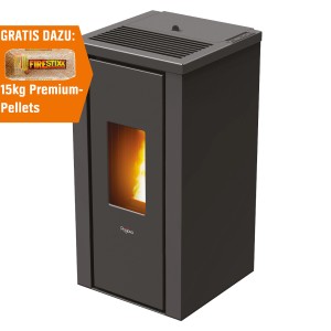 PEGASO Pelletofen Vera Stahl Anthrazit 7 kW mit Sichtfenster und gratis 15kg Pellets.