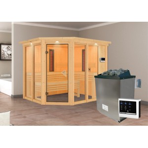Karibu Infrarotkabine Anka mit Ofen 2 Infrarotstrahler + LED-Dachkranz Natur