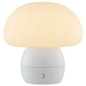 Weiße LED-Tischleuchte Dupos, 22cm, in eleganter Pilzform mit warmweißem Licht und Touchdimmer.