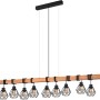 Moderne 9-flammige Eglo Hängeleuchte Townshend 5 in Schwarz-Braun mit Holz- und Metalldesign.